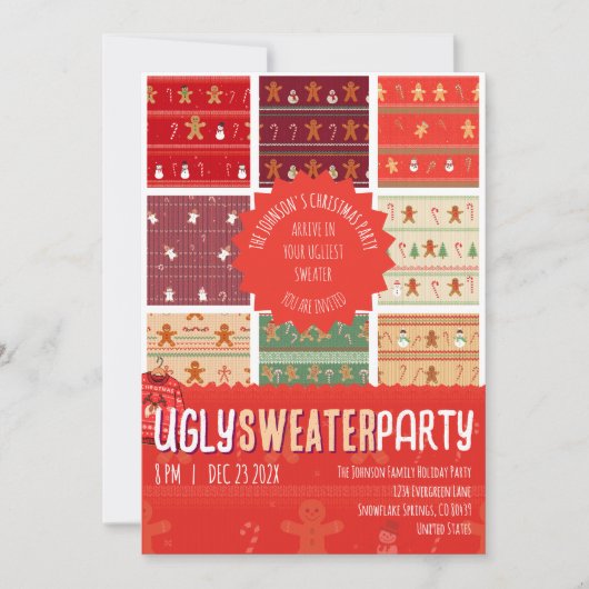 Ugly Sweater Gingerbread Knit Christmas Party 招待状 (正面)