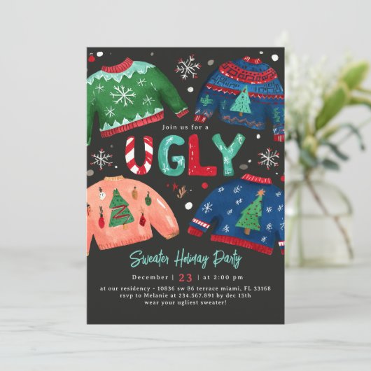 Ugly Sweater Holiday Party Invitation 招待状 (スタンド正面)
