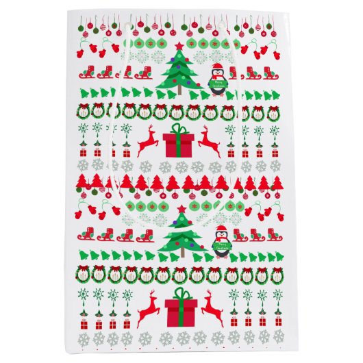 Ugly Sweater knit pattern style ミディアムペーパーバッグ (正面)