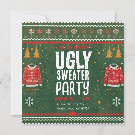 Ugly Sweater Party – Green Gold Holiday Fun 招待状 (正面)