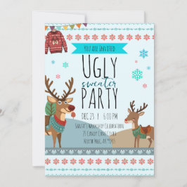 Ugly Sweater Party – Reindeer Snowflake Fun 招待状