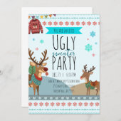 Ugly Sweater Party – Reindeer Snowflake Fun 招待状 (正面/裏面)