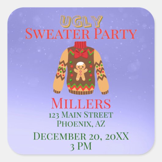 Ugly Sweater Party Reminder スクエアシール (正面)