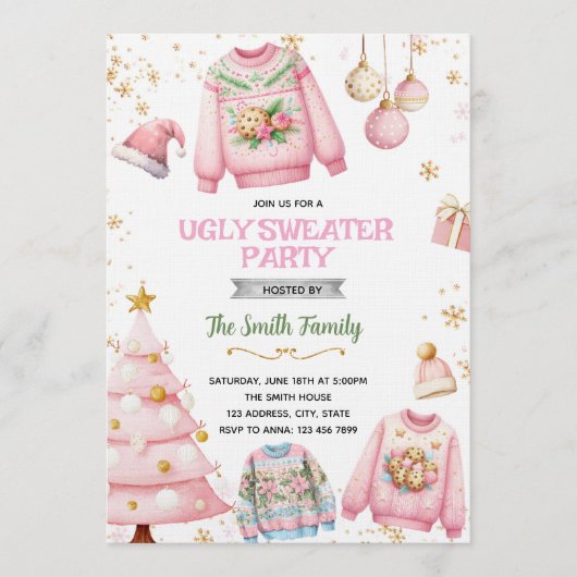 Ugly sweater pink theme invitation 招待状 (正面)