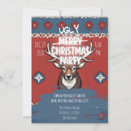 Ugly Sweater Reindeer Christmas Party Invitation 招待状