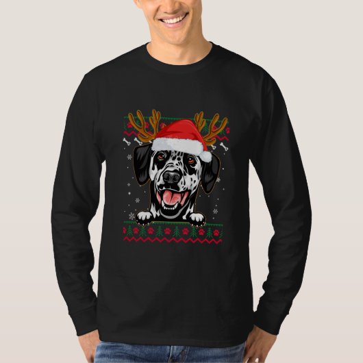 Ugly Sweater Reindeer Santa Christmas Dalmatian Tシャツ (正面)