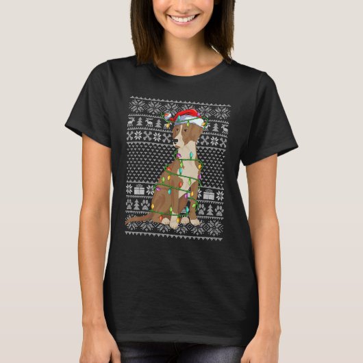 Ugly Sweater Style Xmas Light Santa Bloodhound Dog Tシャツ (正面)