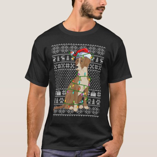 Ugly Sweater Style Xmas Light Santa Bloodhound Dog Tシャツ (正面)
