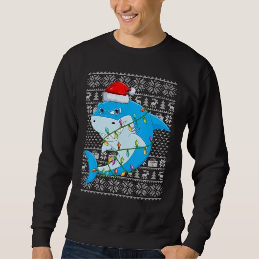 Ugly Sweater Style Xmas Lights Great White Shark C スウェットシャツ (正面)