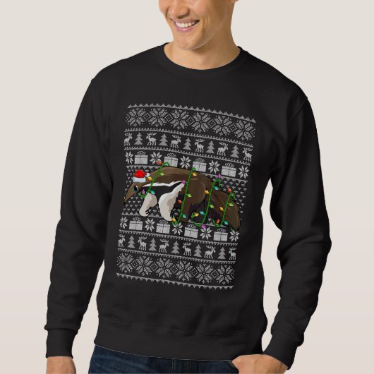 Ugly Sweater Style Xmas Lights Santa Anteater Chri スウェットシャツ (正面)