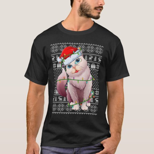 Ugly Sweater Style Xmas Lights Santa Balinese Cat  Tシャツ (正面)