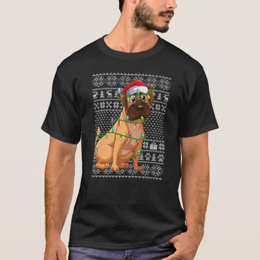 Ugly Sweater Style Xmas Lights Santa Bulldog Chris Tシャツ (正面)