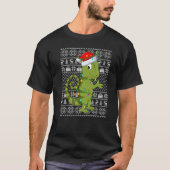 Ugly Sweater Style Xmas Lights Santa Chameleon Chr Tシャツ (正面)