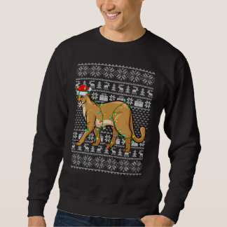 Ugly Sweater Style Xmas Lights Santa Cougar Christ スウェットシャツ