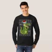 Ugly Sweater Style Xmas Lights Santa Crocodile Chr Tシャツ (正面フル)