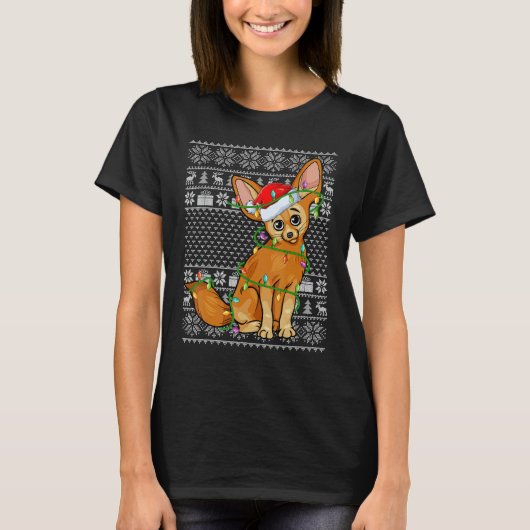Ugly Sweater Style Xmas Lights Santa Fennec Fox Ch Tシャツ (正面)