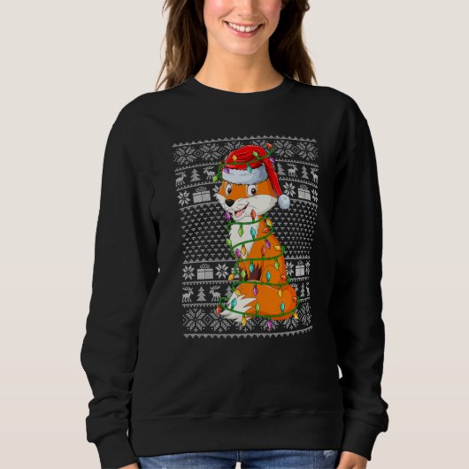Ugly Sweater Style Xmas Lights Santa Fox Christmas スウェットシャツ (正面)