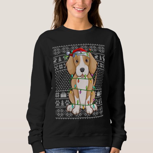 Ugly Sweater Style Xmas Lights Santa Foxhound Dog  スウェットシャツ (正面)