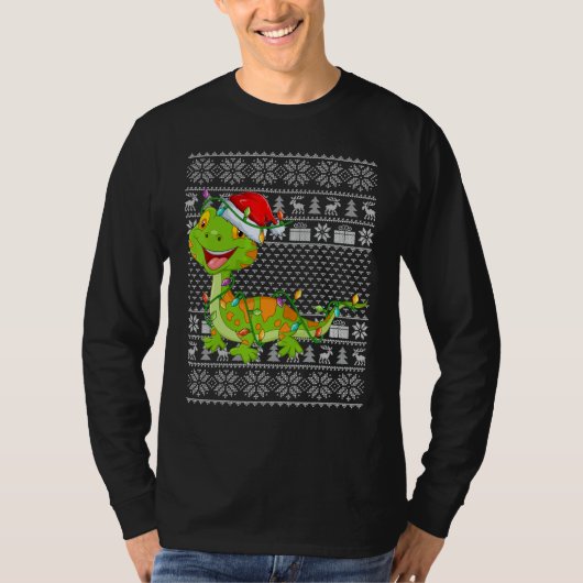Ugly Sweater Style Xmas Lights Santa Gecko Christm Tシャツ (正面)