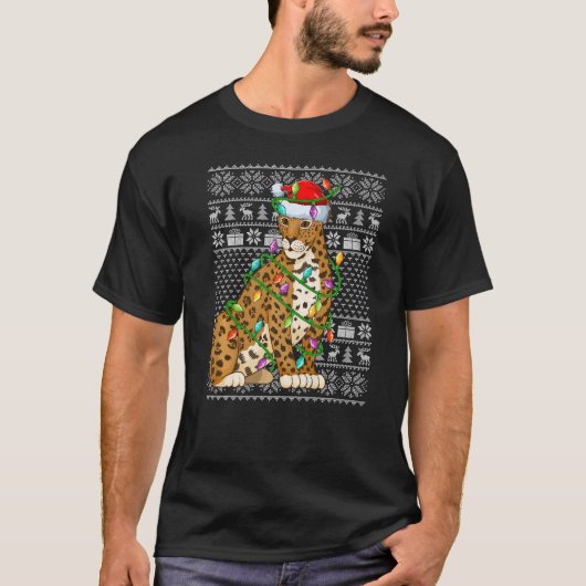 Ugly Sweater Style Xmas Lights Santa Jaguar Christ Tシャツ (正面)