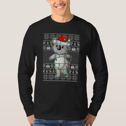 Ugly Sweater Style Xmas Lights Santa Koala Christm Tシャツ (正面)