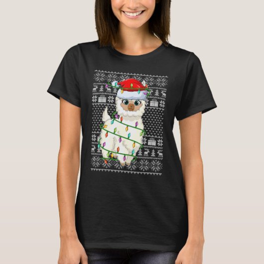 Ugly Sweater Style Xmas Lights Santa Llama Christm Tシャツ (正面)