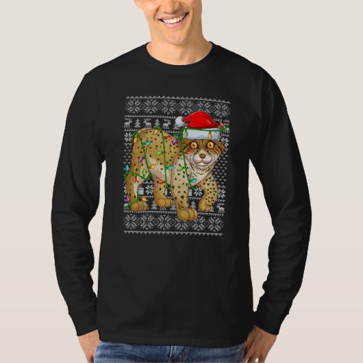 Ugly Sweater Style Xmas Lights Santa Lynx Christma Tシャツ (正面)