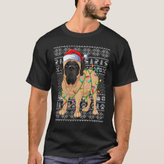 Ugly Sweater Style Xmas Lights Santa Mastiff Dog C Tシャツ