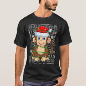 Ugly Sweater Style Xmas Lights Santa Monkey Christ Tシャツ (正面)
