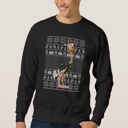 Ugly Sweater Style Xmas Lights Santa Ostrich Bird  スウェットシャツ (正面)