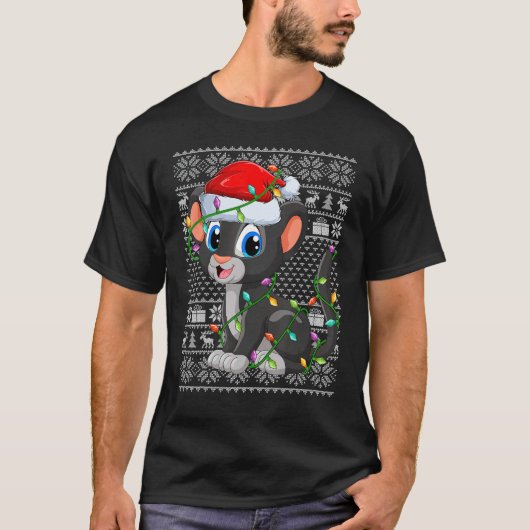 Ugly Sweater Style Xmas Lights Santa Panther Chris Tシャツ (正面)