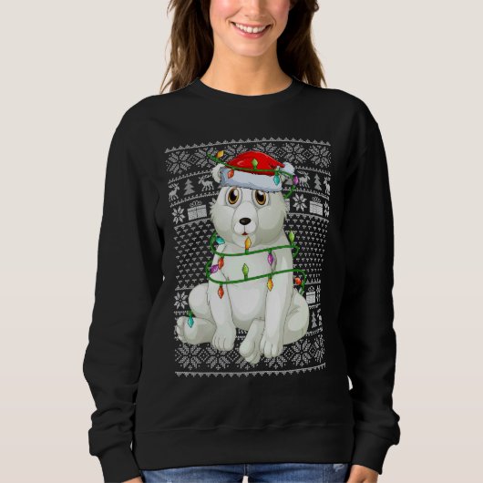 Ugly Sweater Style Xmas Lights Santa Polar Bear Ch スウェットシャツ (正面)