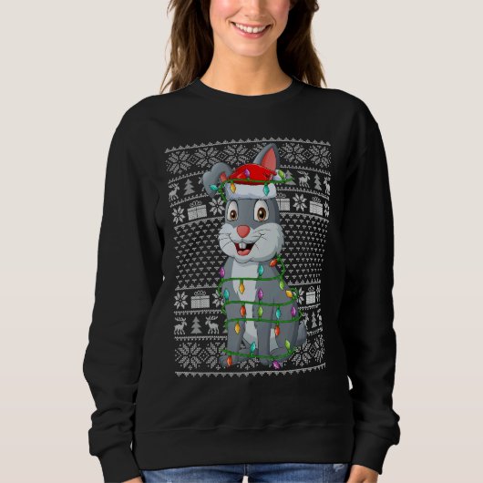 Ugly Sweater Style Xmas Lights Santa Rabbit Christ スウェットシャツ (正面)