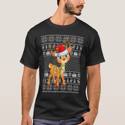 Ugly Sweater Style Xmas Lights Santa Reindeer Chri Tシャツ (正面)