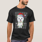 Ugly Sweater Style Xmas Lights Santa Samoyed Dog C Tシャツ (正面)
