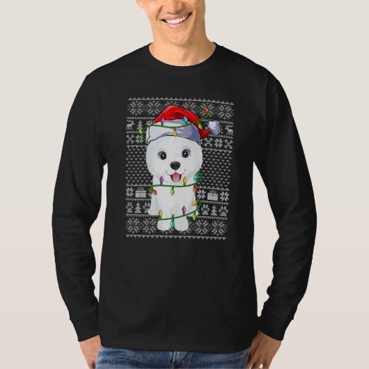 Ugly Sweater Style Xmas Lights Santa Samoyed Dog C Tシャツ (正面)