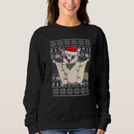 Ugly Sweater Style Xmas Lights Santa Sugar Glider  スウェットシャツ (正面)