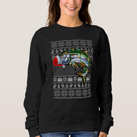 Ugly Sweater Style Xmas Lights Santa Tarpon Fish C スウェットシャツ (正面)