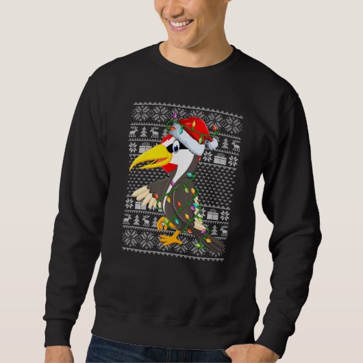 Ugly Sweater Style Xmas Lights Woodpecker Bird Chr スウェットシャツ (正面)