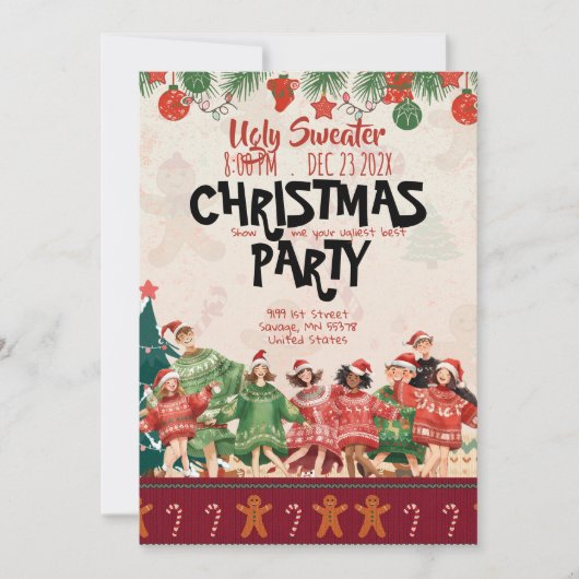 Ugly Sweater Teen Christmas Party Invitation 招待状 (正面)