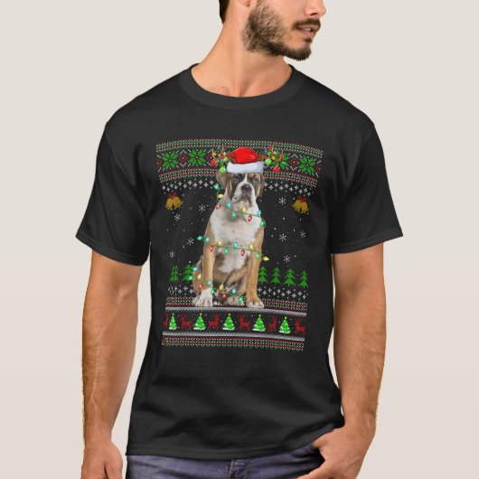 Ugly Sweater Xmas Lights Santa English Bulldog Chr Tシャツ (正面)