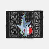 Ugly Sweater Xmas Lights Santa Hammerhead Shark Ch フリースブランケット (正面(横))