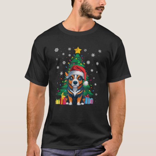 Ugly Sweater Xmas Tree Light Australian Cattle Dog Tシャツ (正面)