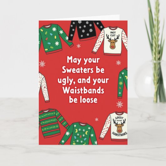 Ugly Sweaters Loose Waistbands Funny Christmas カード (正面)