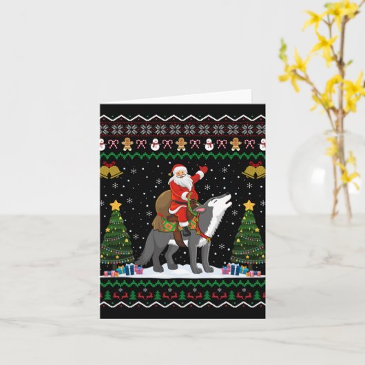 Ugly Wolf Xmas Gift Santa Riding Wolf Christmas T カード (黄色い花)