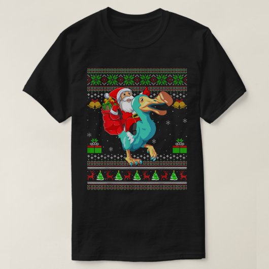 Ugly Xmas Funny Santa Claus Riding Dodo Bird Chris Tシャツ (デザイン正面)