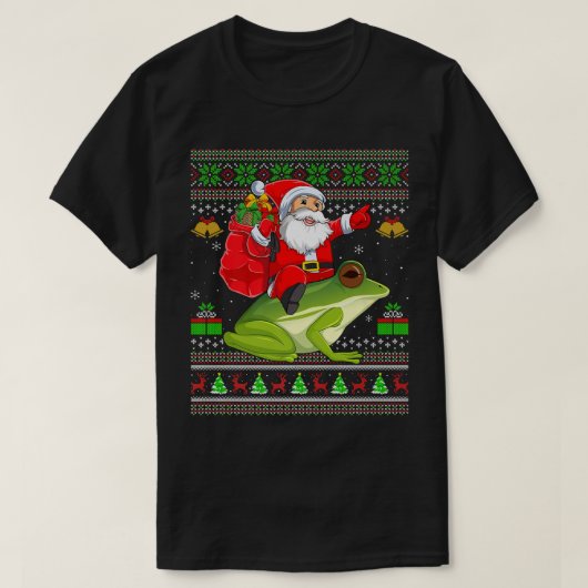 Ugly Xmas Funny Santa Claus Riding Tree Frog Chris Tシャツ (デザイン正面)