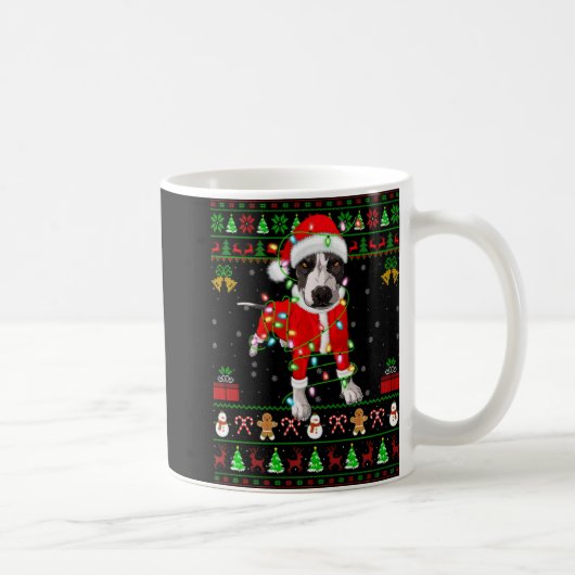 Ugly Xmas Lights Santa Tbull Dog Christmas  コーヒーマグカップ (右)