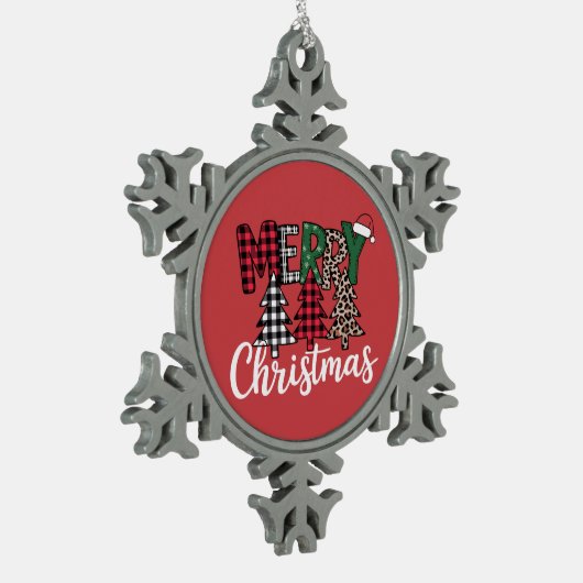 Ugly Xmas Merry and Bright Christmas Tree Santa スノーフレークピューターオーナメント (左)