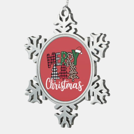 Ugly Xmas Merry and Bright Christmas Tree Santa スノーフレークピューターオーナメント (右)